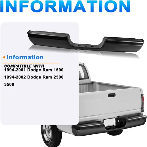 Vista 2 de SOCKIR Conjunto de parachoques trasero con revestimiento antioxidante compatible con Dodge Ram 1500 1994-2001 y Ram 2500 3500 1994-2002 modelos