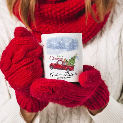 Vista 9 de Yeh Gift Tazas de Navidad personalizadas. Taza de café personalizada con tu nombre y nombre de miembro de la familia. Regalos familiares