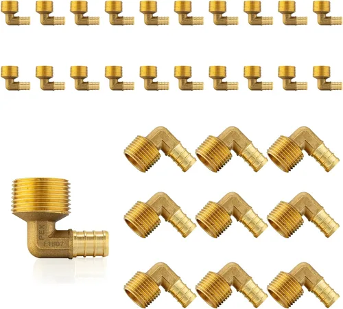 Vista 23 de Paquete de 5 accesorios PEX, adaptador de codo NPT roscado macho Pex de 1/2 pulgadas x 3/4 pulgadas, accesorios de engarce de latón, para tubería