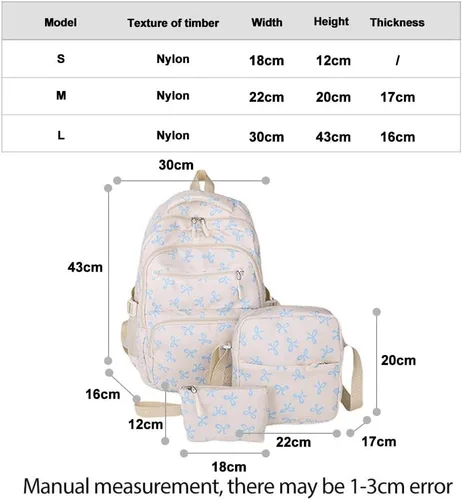 Vista 2 de Juego de 3 bolsas de mochila con lazo, lindo juego de mochila kawaii estética mochila con lazo con organizador integrado, Rosado, Tamaño único