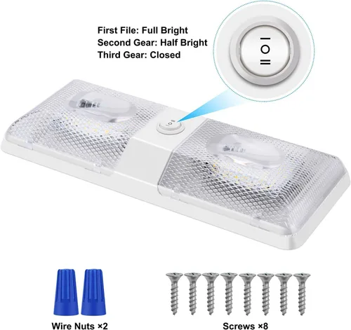Vista 5 de BlueFire 1 paquete de 1 luz LED superbrillante de CC de 12 V para techo de caravana, luz interior de doble cúpula con interruptor