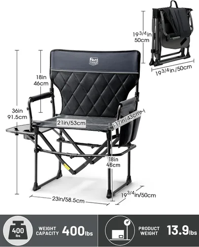 Vista 3 de TIMBER RIDGE Silla de camping resistente de 400 libras Silla de directores Negro