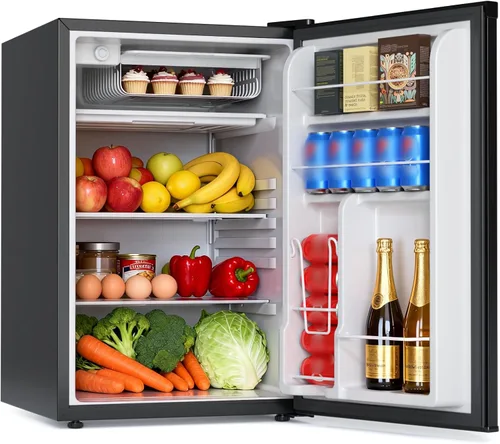 Vista 8 de COWSAR Mini refrigerador de 3.1 pies cúbicos, refrigerador compacto de tamaño dormitorio con puerta individual reversible, termostato ajustable Negro
