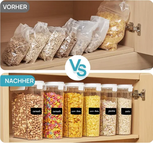Vista 4 de Vtopmart Juego de recipientes para cereales, 3 recipientes herméticos de almacenamiento de alimentos con tapas abatibles, dispensador organizador
