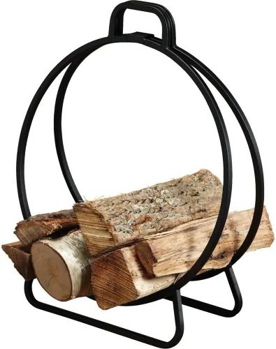 Vista 4 de Home Impressions Soporte para leña de poliuretano negro horneado de hierro forjado de 20 pulgadas de ancho x 20 pulgadas de alto, 1 unidad