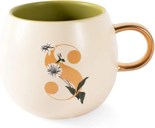Vista 17 de Fringe Studio Taza Redonda de Gres, Monograma Floral Letra "E" 3.38" DIA. X 3.5"H, 14 fl.oz., con Asa Dorada Pintada a Mano (428047)