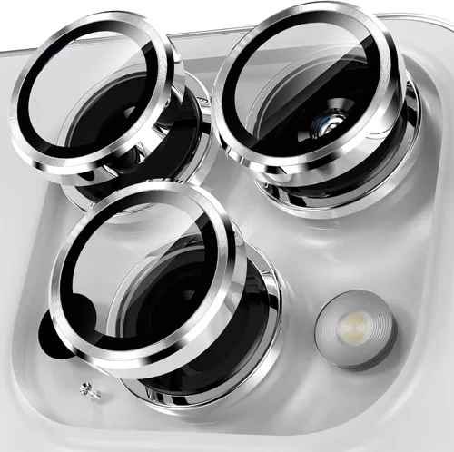 Vista 45 de YWXTW Diseñado para iPhone 14 Pro/iPhone 14 Pro Max Protector de Lente de Cámara Brillante, [Nuevo Diseño con Purpurina] Vidrio Templado de Metal