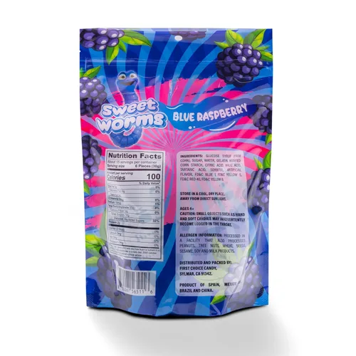 Vista 2 de FirstChoiceCandy Gusanos de gomita agridulce, varios sabores y colores sólidos (1 libra, frambuesa azul)