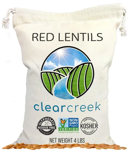 Vista 6 de CLEAR CREEK Lentejas rojas certificadas sin residuos de glifosato 1 libra Sin OMG Kosher Veganas