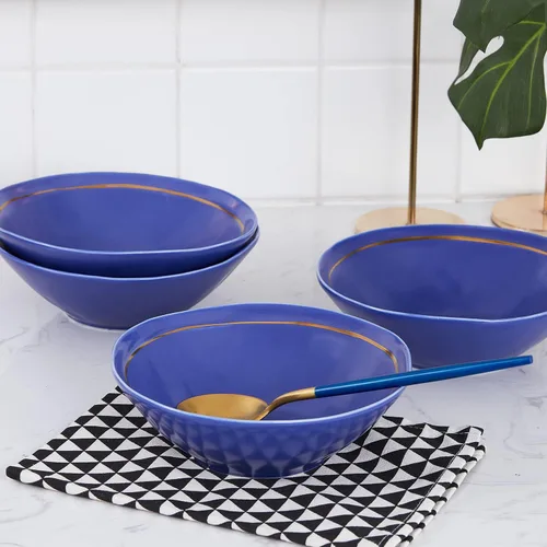 Vista 5 de Stone Lain Clara Porcelain - Juego de vajilla redonda de 16 piezas, color azul, servicio para 4