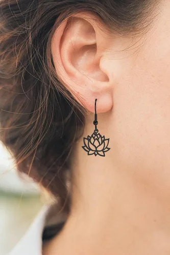 Vista 4 de Pendientes colgantes de acero inoxidable con flor de loto