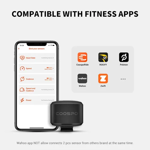 Vista 2 de COOSPO Speed/Cadence Sensor BK9 for Indoor/Outdoor Cycling, Bluetooth 5.0 ANT+ Wireless Cycling RPM Cadence Speed Sensor BK9S Velocidad