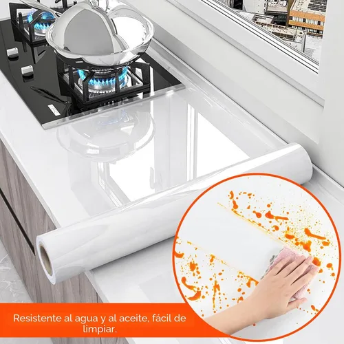 Vista 2 de Snkxu Papel de contacto transparente, protección para azulejos contra salpicaduras de cocina, armarios, paredes y estantes. Cubierta impermeable y a