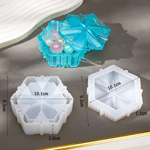 Vista 3 de Molde de resina para caja de copo de nieve, molde de silicona para tarro de joyería de Navidad con tapa, molde de fundición epoxi