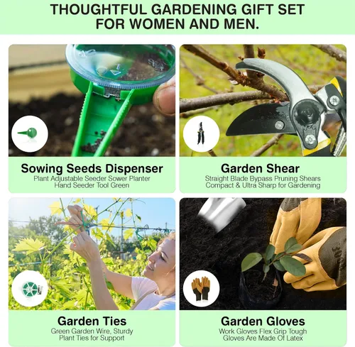 Vista 6 de Juego de herramientas de jardín – Herramientas de mano de jardinería de acero inoxidable premium con mango de madera de haya maciza – Kit