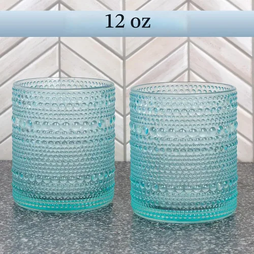 Vista 8 de Darware Hobnail - Vasos para beber (12 onzas, 6 unidades, azul); vasos de bebidas antiguos para mesa, bar, uso y tarros de velas