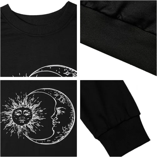 Vista 5 de Remidoo Sudaderas de gran tamaño con estampado de sol y luna para mujer