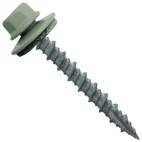 Vista 44 de 10 tornillos para techos de metal gris ABC de 1-1/2 pulgadas, cabezal de arandela hexagonal, arranque automático/roscado, arandela EPDM. 1 bolsa