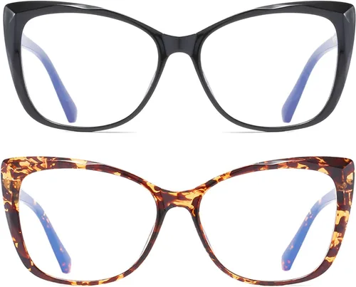 Vista 2 de Lentes de lectura de gran tamaño con diseño de ojo de gato para mujer, ligeros y grandes, lentes de moda para hombres, Paquete de 2 (negro+tortuga)