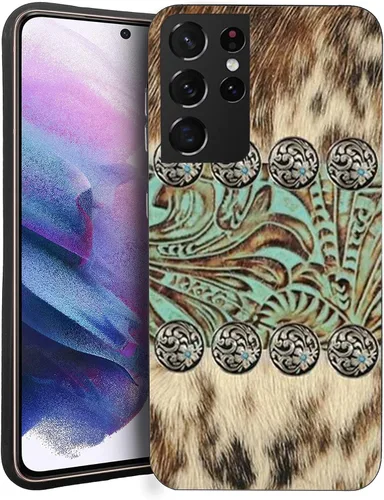 Vista 6 de Funda compatible con Samsung Galaxy S20 FE, piel de vaca occidental, turquesa y marrón, funda protectora de TPU suave a prueba de golpes