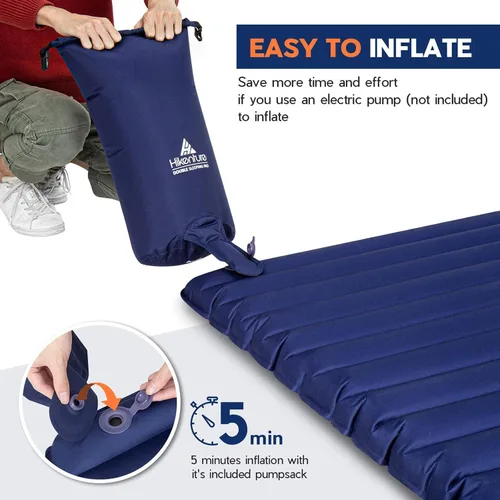 Vista 7 de Hikenture Colchoneta doble pequeña con 2 almohadas inflables para acampar, color gris