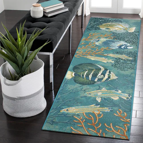 Vista 84 de Liora Manne Marina - Alfombra de área duradera de mezcla sintética tejida a máquina para interiores/exteriores - Gráfico contemporáneo océano global