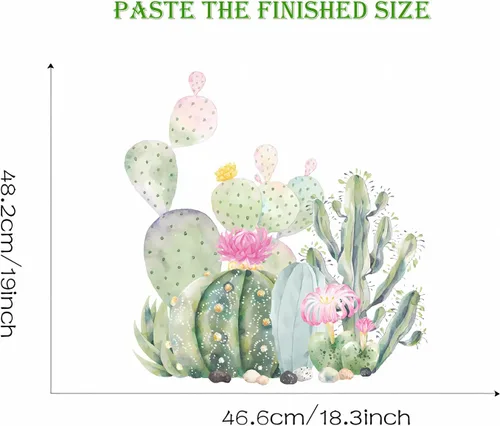 Vista 5 de Calcomanías de pared simples de cactus suculentas, calcomanías de pared de plantas verdes tropicales, calcomanías de pared extraíbles de vinilo