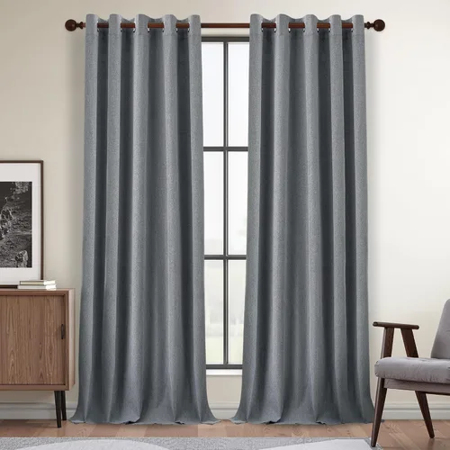 Vista 61 de DONREN Cortinas opacas completas para dormitorio, aislamiento térmico y reducción de ruido, cortinas de lino con ojales para sala de estar y Negro