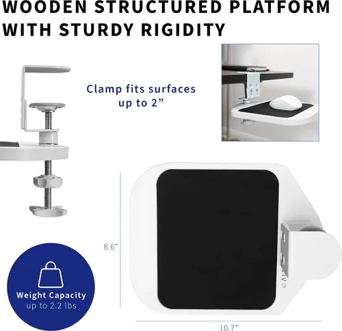 Vista 3 de VIVO Plataforma Soporte para Alfombrilla de Ratón de Madera con Abrazadera, Bandeja Giratoria 360° Ajustable Bajo el Escritorio, Accesorio