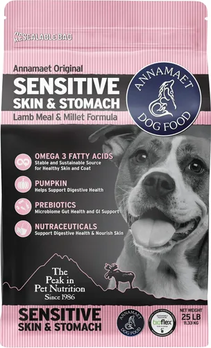 Vista 7 de Annamaet Original Sensitive Skin & Stomach - Alimento seco para perros (cordero, pescado blanco y mijo), bolsa de 5 libras