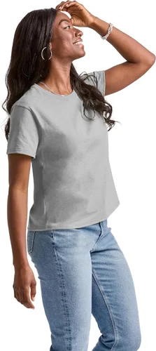 Vista 4 de Hanes Essentials, Camiseta de algodón con cuello redondo, camiseta de ajuste clásico para mujer