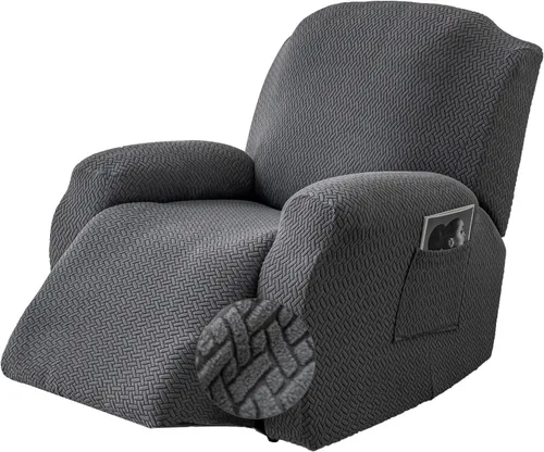 Vista 39 de Genina Funda para Silla Reclinable, Fundas Elásticas para Sillas Reclinables, Fundas para Sofá Reclinable con Rayas Jacquard, Fundas para Sofá