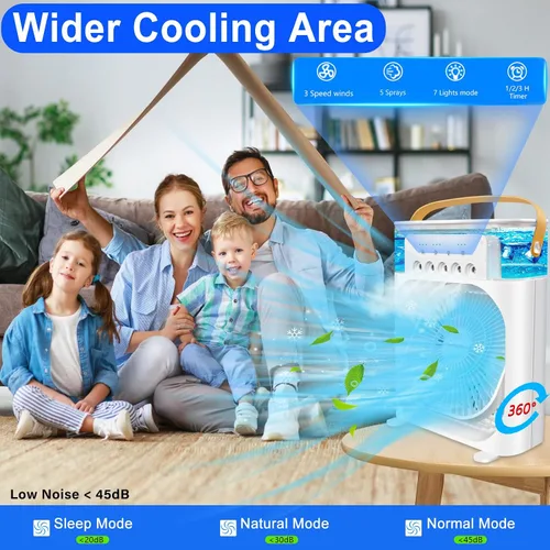 Vista 4 de Aire acondicionado portátil – Pequeño enfriador de aire personal silencioso portátil de CA, mini ventilador de escritorio alimentado por USB