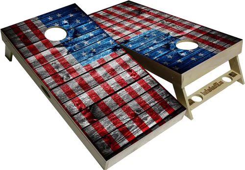Vista 6 de Serie American Flag – Tablas de cornhole prémium con portavasos y un asa, incluye 2 tablas de cornhole regulables de 4 x 2 pies con madera