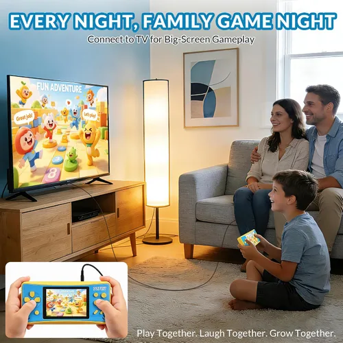 Vista 6 de Juegos de mano para niños de 4 a 12 años, 168 videojuegos retro integrados, reproductor de juegos portátil con pantalla de 3.2 pulgadas, recargable