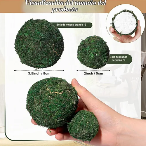 Vista 2 de Jetec 18 bolas decorativas para cuencos de centro de mesa, bolas de musgo verde y relleno de cuerda para el hogar, jarrón, jardín, boda, granja