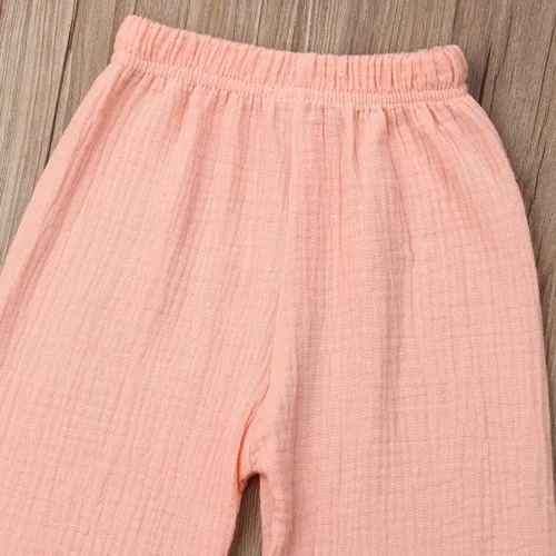 Vista 21 de Paquete de 3 pantalones de algodón y lino para bebés, niños y niñas, color liso, ropa básica para bebés