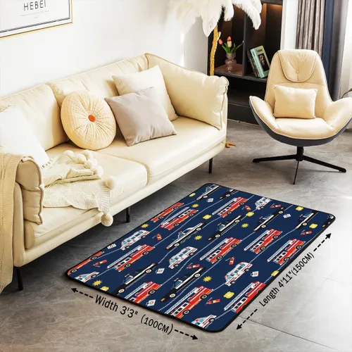 Vista 3 de jejeloiu Alfombra decorativa de camión de bomberos de 4 x 5 pulgadas, para sala de estar, automóvil, policía, bombero, interior, automóvil Multi 03