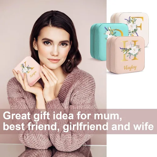 Vista 2 de Cajas de joyería personalizadas con nombre para niñas y mujeres, estuche de joyería de viaje personalizado con tapa, caja organizadora de joyas