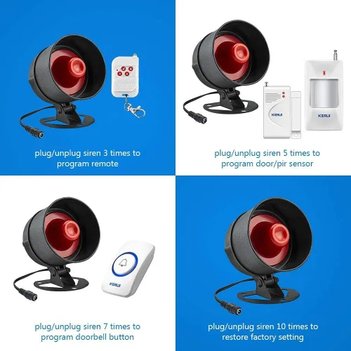 Vista 4 de KERUI Anfitrión inalámbrico de sirena fuerte, bocina impermeable para interiores y exteriores de hasta 115 dB para sistema de alarma de seguridad