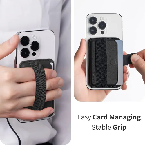 Vista 7 de Sinjimoru Cartera magnética Pull & Expulse para iPhone, agarre de dedo para tarjetero MagSafe, compatible con MagSafe Wallet, banda M-Pull Tab