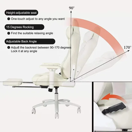 Vista 6 de Silla de juegos, sillas de oficina para el hogar, silla de oficina ergonómica con reposapiés y soporte lumbar, sillas de juegos para adultos, silla