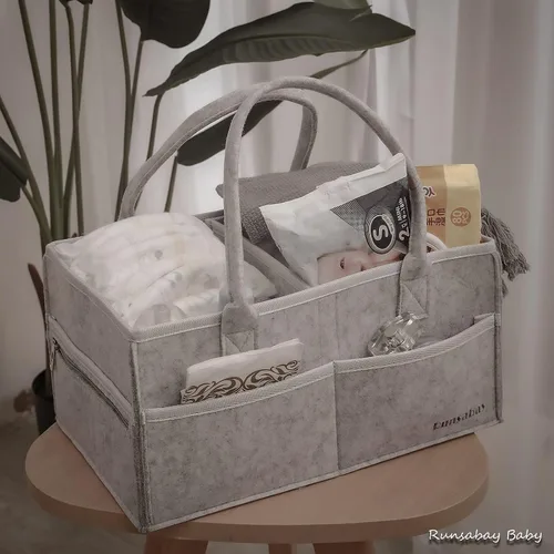 Vista 6 de Runsabay. Cesta para guardería - Organizador de pañales para bebé para cambiador - Porta pañales portátil con asa - Organizador para auto