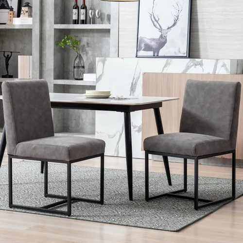 Vista 22 de BESTANO Sillas De Comedor - Juego de 2 sillas de comedor modernas negras tapizadas de piel sintética para cocina y comedor con marco de metal negro