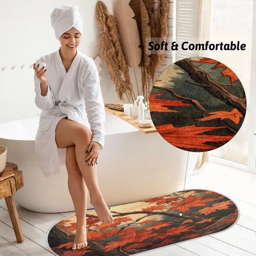 Vista 4 de cfpolar Autumn Maple Leaves Branches Bathroom Rugs Non-Slip Bath Rug Microfiber Bath Mat Absorbent Kitchen Mats and Rugs Machine Washable Oval Plush