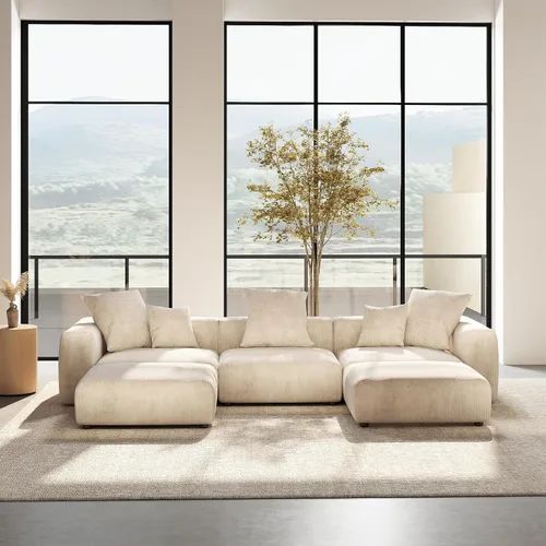 Vista 18 de Sofá seccional modular en forma de nube, sofá en L con otomano, sofá cama de 260 cm de tamaño grande, sofás cama de corduroy para sala de estar