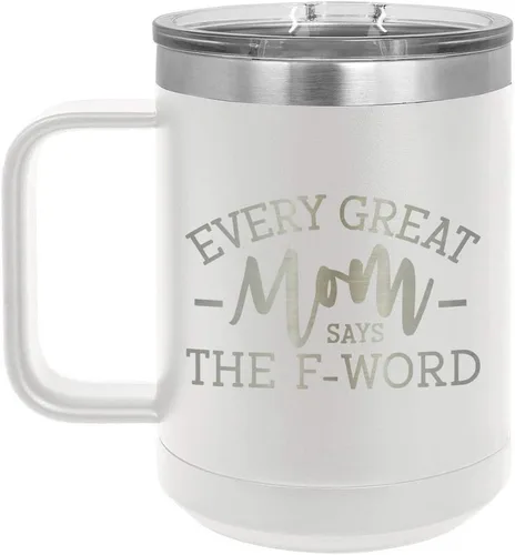 Vista 18 de EVERY GREAT MOM SAYS THE F WORD Taza de café negra de 15 oz con tapa deslizante Taza de café de viaje aislada Ideas de regalos de cumpleaños