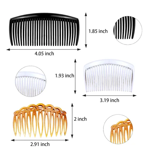 Vista 2 de Juego de 9 peines laterales de plástico para el cabello con 11/23/29 dientes, peine giratorio francés, accesorios para el cabello de estilo simple