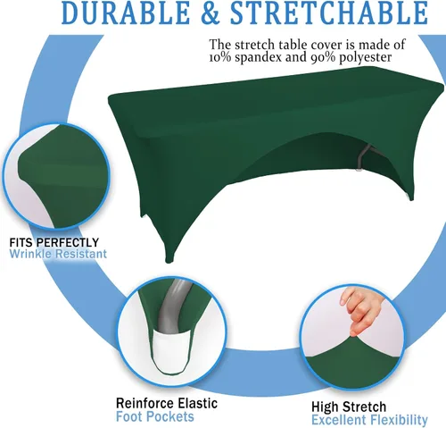 Vista 2 de Jeloris Mantel rectangular de elastano con parte trasera abierta (4 pies, verde) ajustado, lavable, sin arrugas, elástico y elástico para mesa