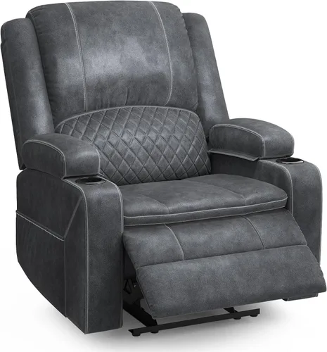 Vista 44 de Sofá reclinable de 3 plazas, sofá reclinable con consola elevable (tela, azul) Reclining Sofa with USB Removable Armrest, RV Sofa with Cup Holder